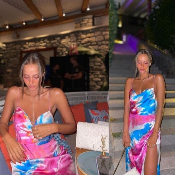 Retrofete Silk Marlene Cotton Candy Maxi Slip Dress Tie Dye Print High Slit M - Picture 11 of 16